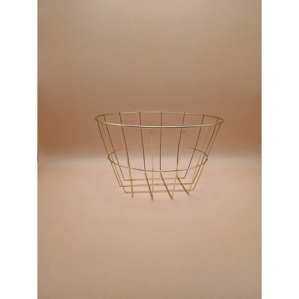 Gold Wire Basket Round Decorative Metal Fruit Bowl Minimalist Storage 8 Inch